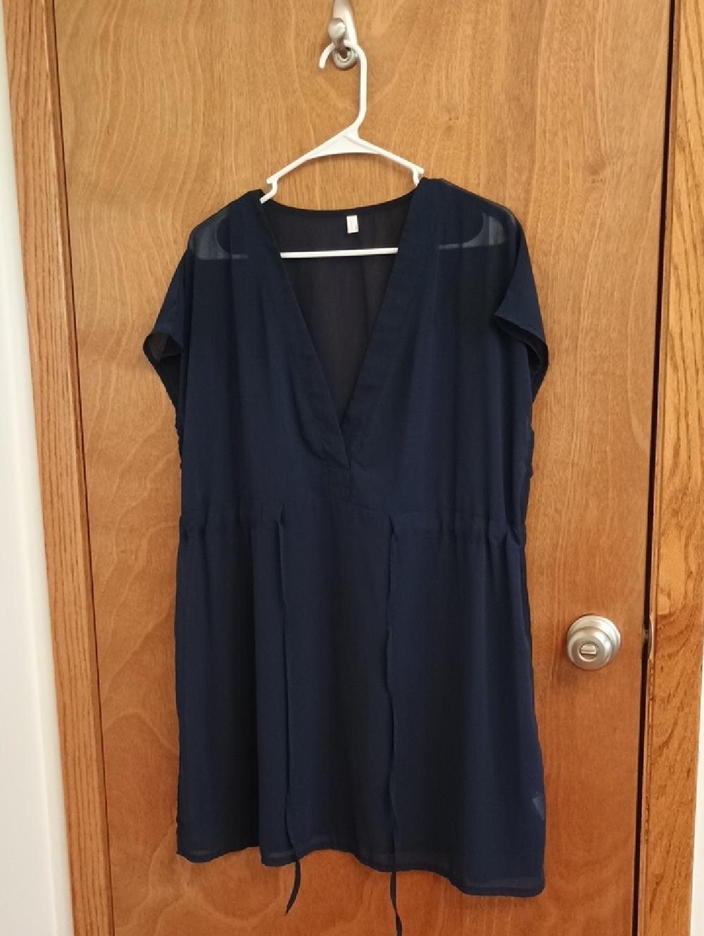 Navy V-Neck Short Sleeve Swim Cover Up